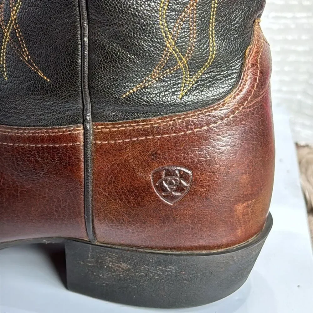 (F) Ariat Men's Comeback Round Toe Western Boots Brown & Black 10016364 - Picture 5 of 15